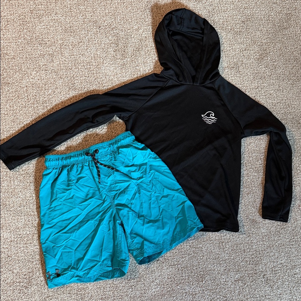 Boys Under Armour Swim Trunks & SPF Sun Shirt